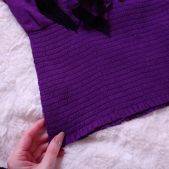 Bebe Purple Ruffled Silk High Neck Top - Picture 3 of 10